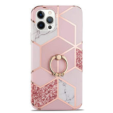 Load image into Gallery viewer, Manleno Compatible with iPhone 12 Pro Case iPhone 12 Case Marble with Ring Holder Stand Kickstand Glitter Sparkle Design Women Girls Slim Protective Phone Case Soft Bumper Cover for iPhone 12/Pro 6.1&quot;