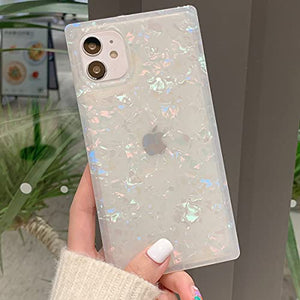 Manleno Compatible with iPhone 11 Case 6.1 Inch Marble Design Square Case for Women Girls Glitter Bling Cute Soft TPU Silicone Cover Slim Protective Phone Case (Iridescent)