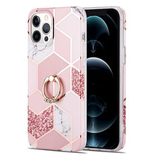 Load image into Gallery viewer, Manleno Compatible with iPhone 12 Pro Max Case Marble with Ring Holder Stand Kickstand Glitter Sparkle Design Women Girls Slim Protective Phone Case Soft Cover for iPhone 12 Pro Max 6.7&quot; (Rose Gold)