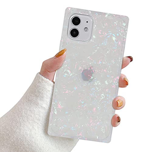 Manleno Compatible with iPhone 11 Case 6.1 Inch Marble Design Square Case for Women Girls Glitter Bling Cute Soft TPU Silicone Cover Slim Protective Phone Case (Iridescent)