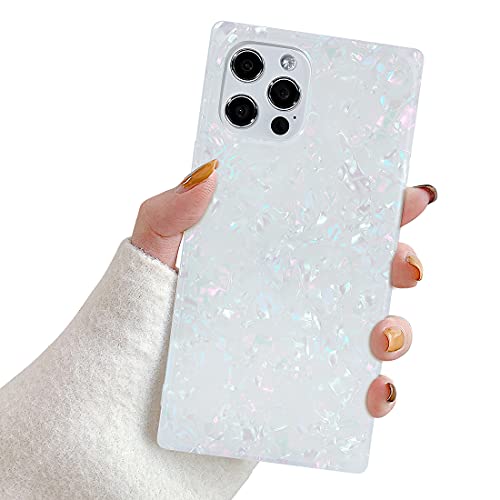 Manleno Compatible with iPhone 12 Pro Max Case 6.7 Inch Marble Design Cute Square Case for Women Girls Sparkle Glitter Soft TPU Silicone Cover Slim Protective Case (Iridescent)