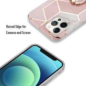 Manleno Compatible with iPhone 12 Pro Case iPhone 12 Case Marble with Ring Holder Stand Kickstand Glitter Sparkle Design Women Girls Slim Protective Phone Case Soft Bumper Cover for iPhone 12/Pro 6.1"