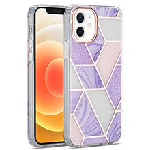 Load image into Gallery viewer, Manleno Compatible with iPhone 12 Pro Case and iPhone 12 Case 6.1 inch Marble Design Glitter Sparkle Geometric Slim Fit Hard Protective Case Women Girls Shockproof Drop Protection Cover (Lavender)