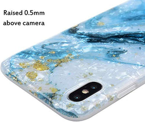 MANLENO iPhone Xs Max Case Marble iPhone Xs Plus Case Girls Women Cute [Tinfoil] Pearly Glitter Phone Case Protective TPU Silicone Case for iPhone X/Xs Max 6.5 inch (Blue White)