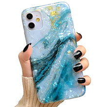 Load image into Gallery viewer, MANLENO iPhone 11 Case Marble Cute Girls Women [Tinfoil] Pearly Glitter TPU Silicone Case Protective Phone Case for iPhone 11 6.1 Inch (Blue White)