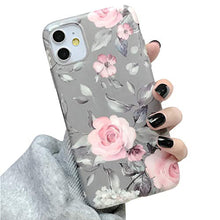 Load image into Gallery viewer, iPhone 11 Case for Girls Women Floral Design Slim Fit Matte Soft Cover Flexible Phone Case with Pink Flower Grey Leaves (Pink Gray)