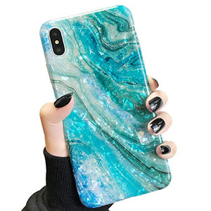 MANLENO iPhone X Case Marble iPhone 10/Xs Case Girls Women Cute [Tinfoil] Pearly Glitter Phone Case Protective TPU Silicone Case for iPhone X/Xs 5.8 inch (Pearlecent Aqua)