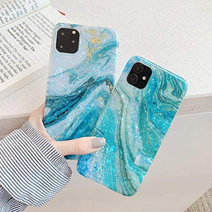 MANLENO iPhone 11 Case Marble Cute Girls Women [Tinfoil] Pearly Glitter TPU Silicone Case Protective Phone Case for iPhone 11 6.1 Inch (Pearlecent Aqua Marble)