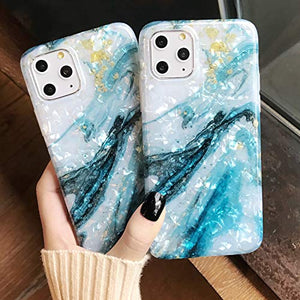 MANLENO iPhone 11 Pro Case Marble Cute Girls Women [Tinfoil] Pearly Glitter TPU Silicone Case Protective Phone Case for iPhone 11 Pro 5.8 Inch (Blue White)
