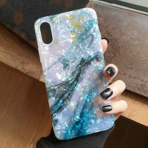 MANLENO iPhone X Case Marble iPhone 10/Xs Case Girls Women Cute [Tinfoil] Pearly Glitter Phone Case Protective TPU Cover Case for iPhone X/Xs 5.8 inch (Blue White)