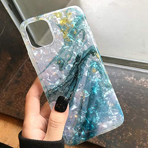 MANLENO iPhone 11 Case Marble Cute Girls Women [Tinfoil] Pearly Glitter TPU Silicone Case Protective Phone Case for iPhone 11 6.1 Inch (Blue White)