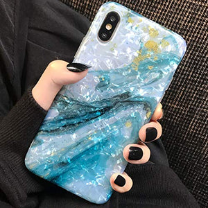 MANLENO iPhone Xs Max Case Marble iPhone Xs Plus Case Girls Women Cute [Tinfoil] Pearly Glitter Phone Case Protective TPU Silicone Case for iPhone X/Xs Max 6.5 inch (Blue White)