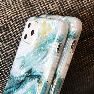 MANLENO iPhone 11 Pro Case Marble Cute Girls Women [Tinfoil] Pearly Glitter TPU Silicone Case Protective Phone Case for iPhone 11 Pro 5.8 Inch (Blue White)