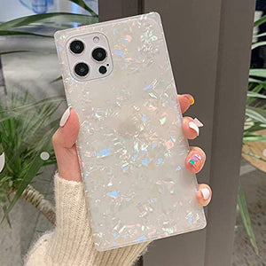 Manleno Compatible with iPhone 12 Pro Max Case 6.7 Inch Marble Design Cute Square Case for Women Girls Sparkle Glitter Soft TPU Silicone Cover Slim Protective Case (Iridescent)
