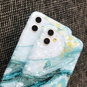 MANLENO iPhone 11 Case Marble Cute Girls Women [Tinfoil] Pearly Glitter TPU Silicone Case Protective Phone Case for iPhone 11 6.1 Inch (Blue White)