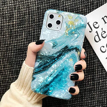Load image into Gallery viewer, MANLENO iPhone 11 Pro Case Marble Cute Girls Women [Tinfoil] Pearly Glitter TPU Silicone Case Protective Phone Case for iPhone 11 Pro 5.8 Inch (Blue White)
