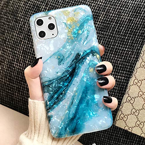 MANLENO iPhone 11 Pro Max Case Marble Cute Girls Women [Tinfoil] Pearly Glitter TPU Silicone Case Protective Phone Case for iPhone 11 Pro Max 6.5 Inch (Blue White)