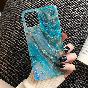 MANLENO iPhone 11 Pro Case Marble Cute Girls Women [Tinfoil] Pearly Glitter TPU Silicone Case Protective Phone Case for iPhone 11 Pro 5.8 Inch (Pearlecent Aqua Marble)