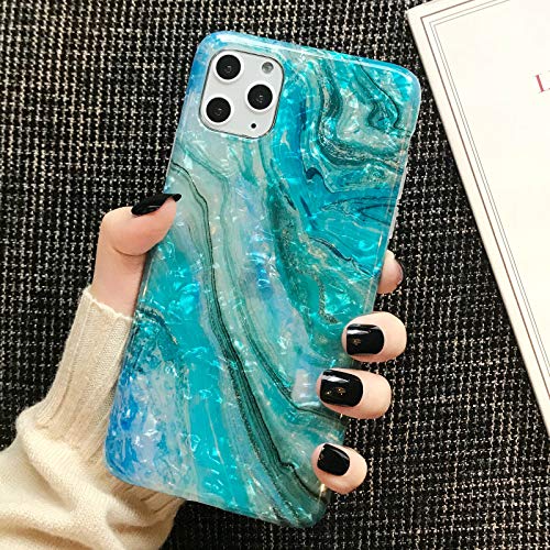 MANLENO iPhone 11 Pro Max Case Marble Cute Girls Women [Tinfoil] Pearly Glitter TPU Silicone Case Protective Phone Case for iPhone 11 Pro Max 6.5 Inch (Pearlecent Aqua)