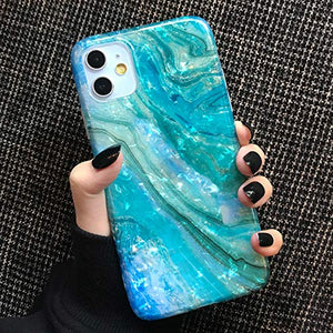 MANLENO iPhone 11 Case Marble Cute Girls Women [Tinfoil] Pearly Glitter TPU Silicone Case Protective Phone Case for iPhone 11 6.1 Inch (Pearlecent Aqua Marble)