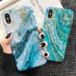 MANLENO iPhone X Case Marble iPhone 10/Xs Case Girls Women Cute [Tinfoil] Pearly Glitter Phone Case Protective TPU Cover Case for iPhone X/Xs 5.8 inch (Blue White)
