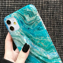 Load image into Gallery viewer, MANLENO iPhone 11 Case Marble Cute Girls Women [Tinfoil] Pearly Glitter TPU Silicone Case Protective Phone Case for iPhone 11 6.1 Inch (Pearlecent Aqua Marble)